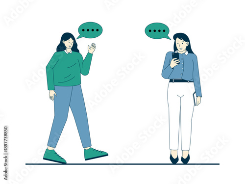 Two people are communicating, representing social interaction or conversation between workers. Internship illustrations. Flat vector concepts.