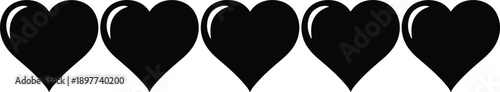 Black heart icons set silhouette love symbol collection romantic shape isolated vector illustration minimal design valentine decoration graphic