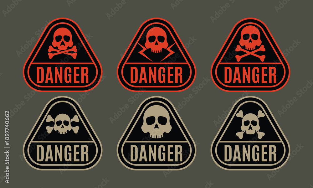 Obraz premium Danger Skull Warning Alert Sticker Triangle Badges