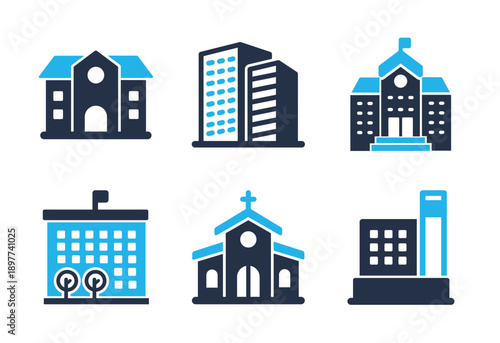 Public and Educational Building icon set. Solid glyph series icons