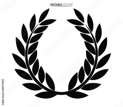 A symmetrical black wreath composed of laurel leaves forming a circular decorative frame high quality