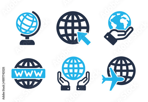 Internet Connectivity and Global Service icon set. Solid glyph series icons