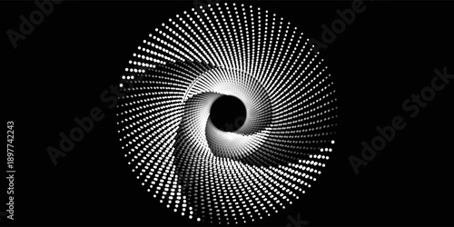 Circle dots texture isolated on white background. Vector abstract design element spiral circle sound wave vector logo modern black and white