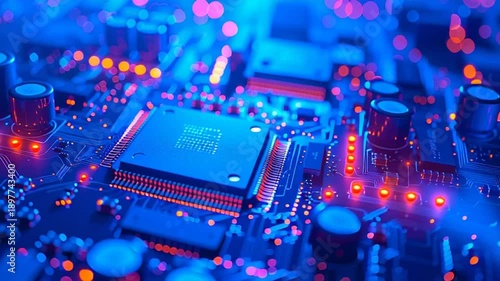Closeup Computer Microchip Circuit Board Technology.