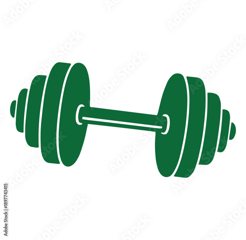 Green dumbbell weightlifting equipment for fitness and exercise at gym