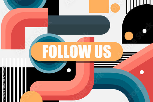 Vector banner. Megaphone with follow us speech bubble. Loudspeaker. Banner for business, marketing. Banner design vector illustration.