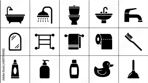 Collection of Bathroom Icons and Symbols for Design.