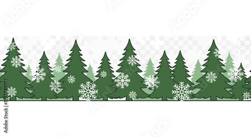 Cartoon winter forest illustration with snowflakes for christmas holiday season design