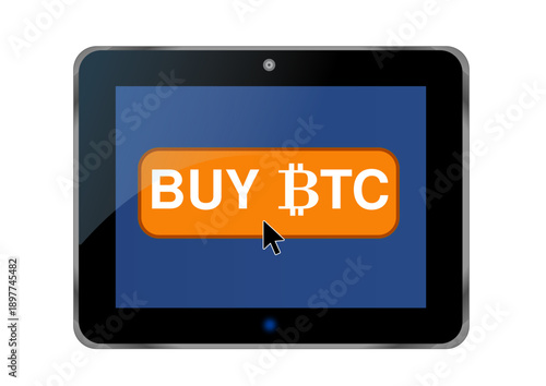 Tablette avec bouton inscrit "Buy BTC"