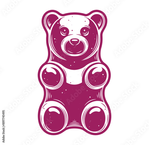Pink gummy bear candy illustration on white background