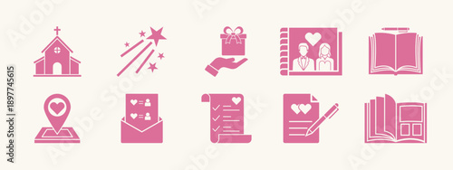 Set of 10 wedding icons packs. Flat vector illustration.