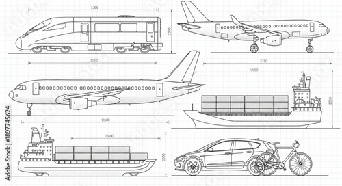 Technical Drawings of Transportation Vehicles.