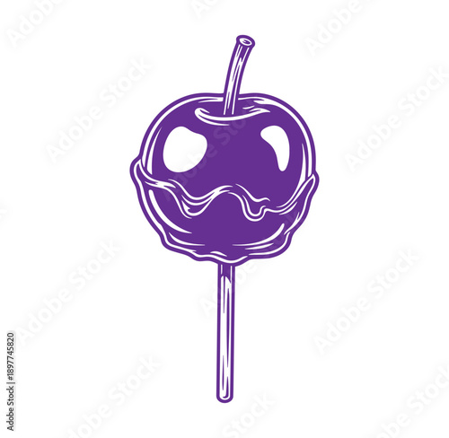 Purple candy apple on a stick sweet treat