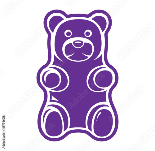 Purple gummy bear candy icon with white outline standing upright  sweet treat symbol