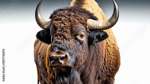 Bison Close Up with Horns and Fur.