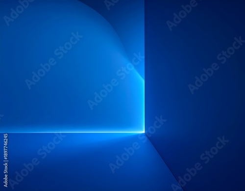 Geometric shapes & bright lines compose a vibrant, minimalist, blue scene