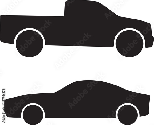Abstract black shapes on a white background featuring circles and curves