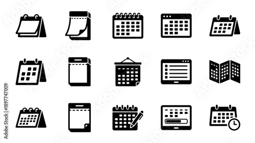 Collection of calendar icons in various styles and formats.