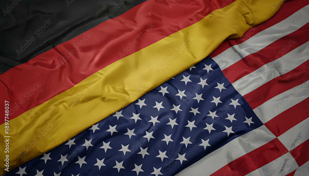 Obraz premium Woven flags of Germany and United States - International trade and diplomatic relations concept