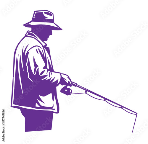 man in hat holding fishing rod isolated on transparent background