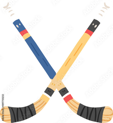 Crossed Hockey Sticks Illustration Ice Hockey Equipment