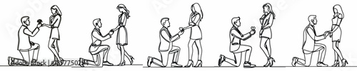 line art of a man proposing to his girlfriend with a ring