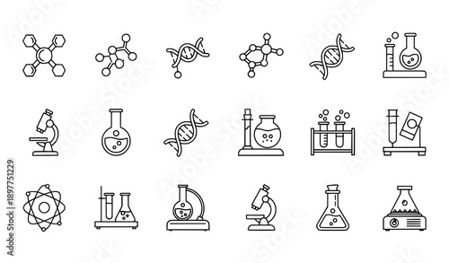 Minimal Science Laboratory Line Icons DNA Molecule Chemistry Vector Pack