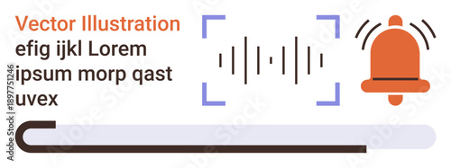 Sound notifications, audio alerts, signal processing, digital communication, user interface design, technology. Audio wave, bell icon progress bar. Sound notifications and audio alerts concept