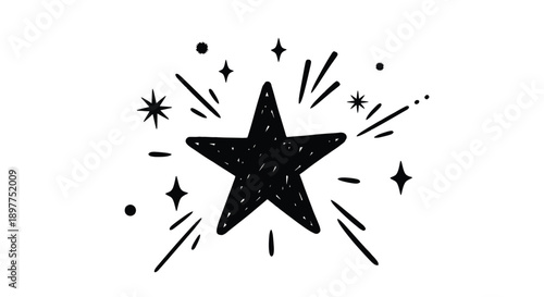 A black starburst illustration with sparkling elements a striking silhouette