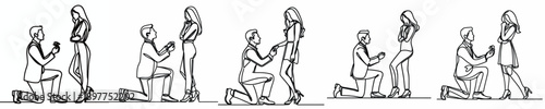 line art of a man proposing to his girlfriend with a ring