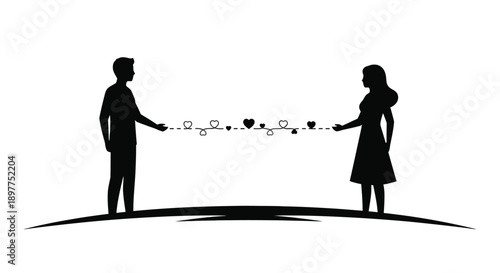 Couple connecting with a dotted heart line a striking silhouette