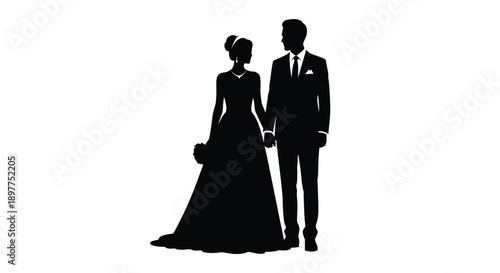 Elegant couple in formal wedding attire a striking silhouette