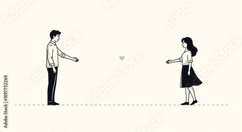 A couple reaching for a floating heart a romantic illustration silhouette