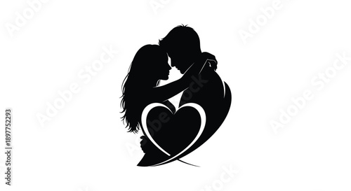 Couple embracing with a heart shape a striking black silhouette