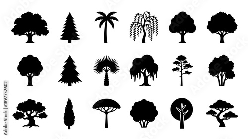 Collection of Diverse Tree Silhouettes for Design Projects.