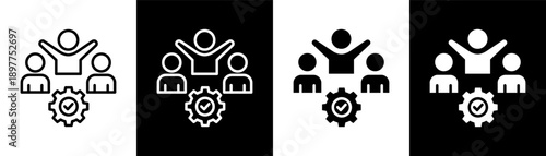 teamwork white icon set design