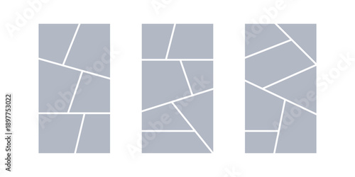 Image collage layout template. Grey mosaic mood board grid collection. Picture frame set. Photo album idea for banner, poster, comic page, flyer, brochure, booklet, memory wall design. Vector pack