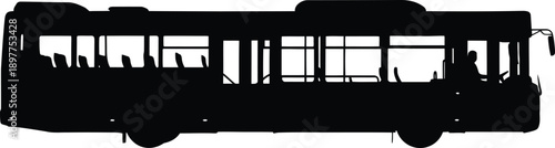 Silhouette of a bus with passengers on a white background