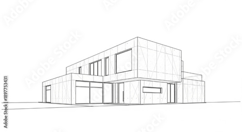 Contemporary residential building blueprint outline showcasing modern architectural design concept and structure drawing