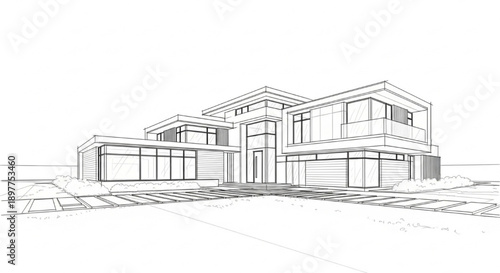 Modern Luxury Home Architectural Sketch - A Vision of Contemporary Living Spaces
