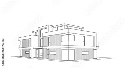 Modern Residential Building Architecture Design Exterior Sketch