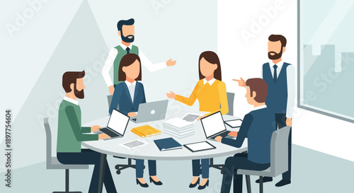 Business Meeting with Colleagues Discussing.