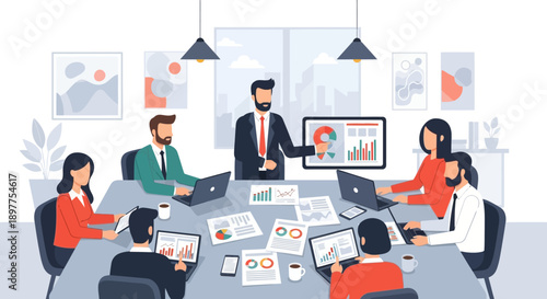 Business Meeting with Colleagues Discussing.