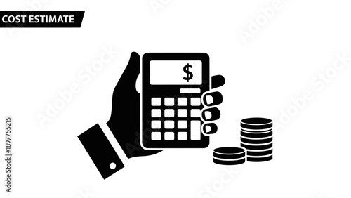 Hand holding a calculator with coins.