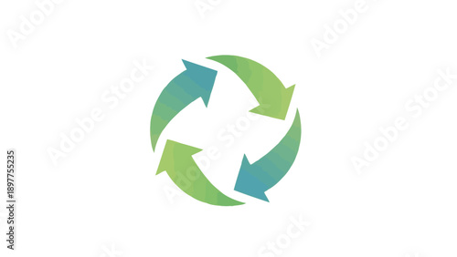 Recycling symbol with green arrows.