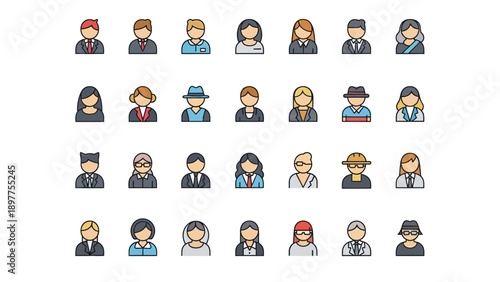 Diverse group of cartoon people icons.