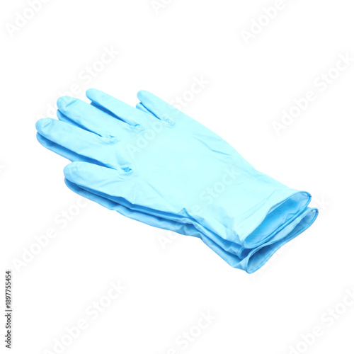 A pair of light blue disposable protective gloves, folded.