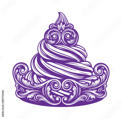 ornate purple whipped cream dessert topping illustration