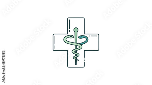 Medical symbol with snake staff.