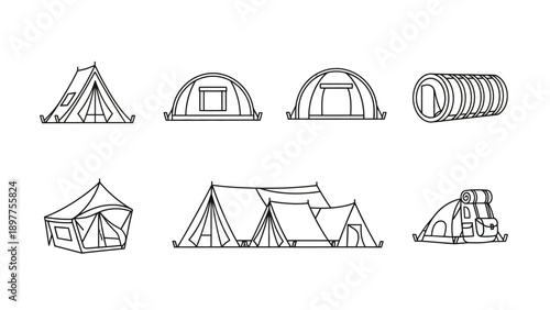 Collection of various camping tent designs.